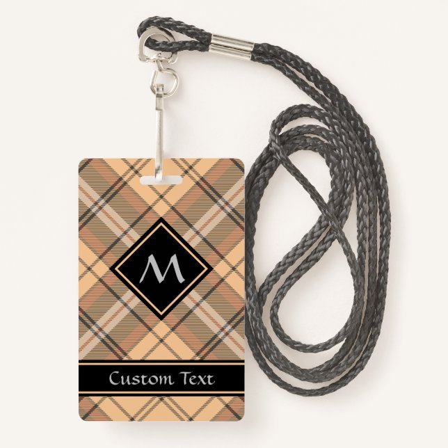 Beige and Brown Tartan Badge (Front with Lanyard)