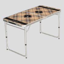 Beige and Brown Tartan Beer Pong Table