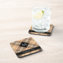 Beige and Brown Tartan Beverage Coaster