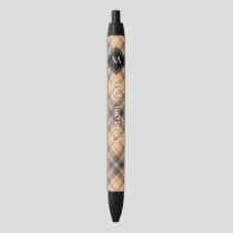 Beige and Brown Tartan Blue Ink Pen