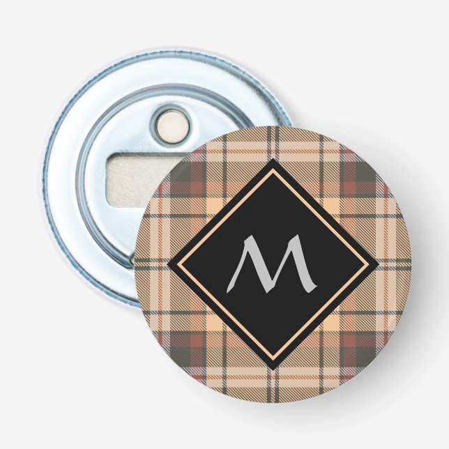 Beige and Brown Tartan Bottle Opener (Front)
