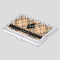 Beige and Brown Tartan Business Card Case