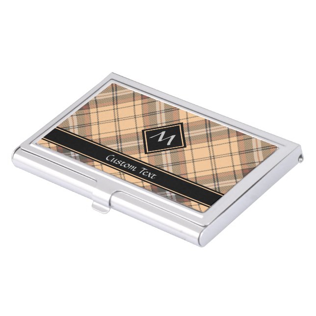 Beige and Brown Tartan Business Card Case (Front)
