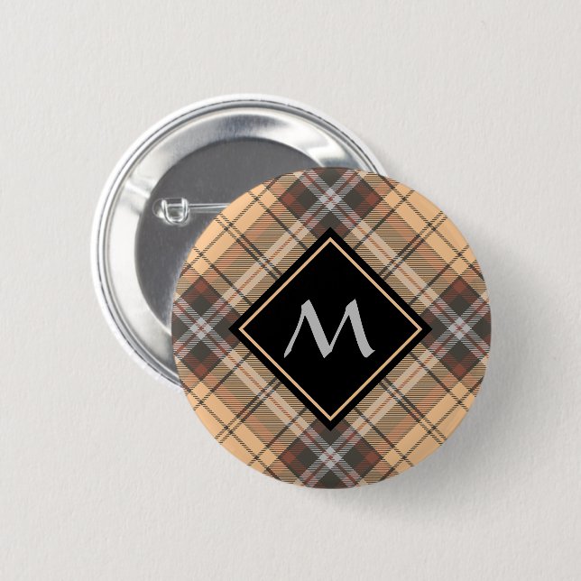 Beige and Brown Tartan Button (Front & Back)