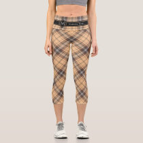 Beige and Brown Tartan Capri Leggings