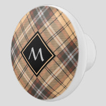 Beige and Brown Tartan Ceramic Knob