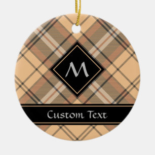 Beige and Brown Tartan Ceramic Ornament