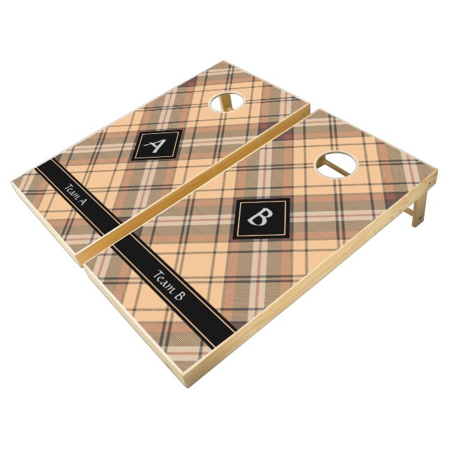 Beige and Brown Tartan Cornhole Set (Angled)
