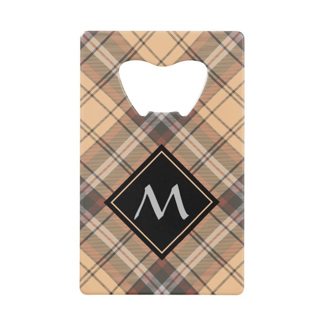 Beige and Brown Tartan Credit Card Bottle Opener (Front)