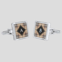 Beige and Brown Tartan Cufflinks