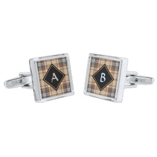 Beige and Brown Tartan Cufflinks