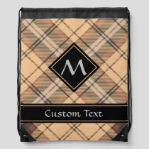 Beige and Brown Tartan Drawstring Bag