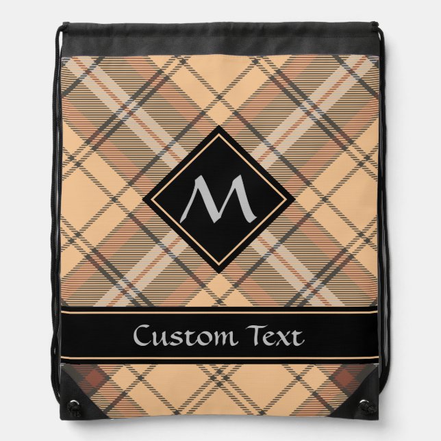 Beige and Brown Tartan Drawstring Bag (Front)