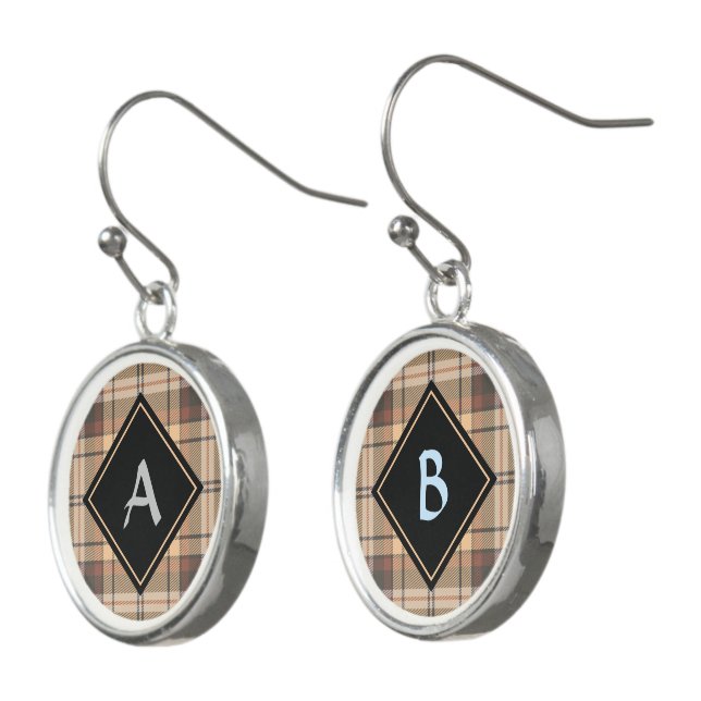Beige and Brown Tartan Earrings (Angled)