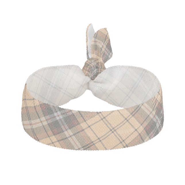 Beige and Brown Tartan Elastic Hair Tie (Front)
