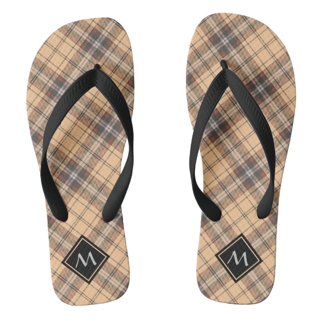 Beige and Brown Tartan Flip Flops (Footbed)