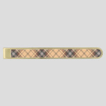 Beige and Brown Tartan Gold Finish Tie Bar