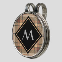 Beige and Brown Tartan Golf Hat Clip