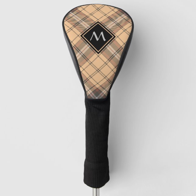 Beige and Brown Tartan Golf Head Cover (Front)