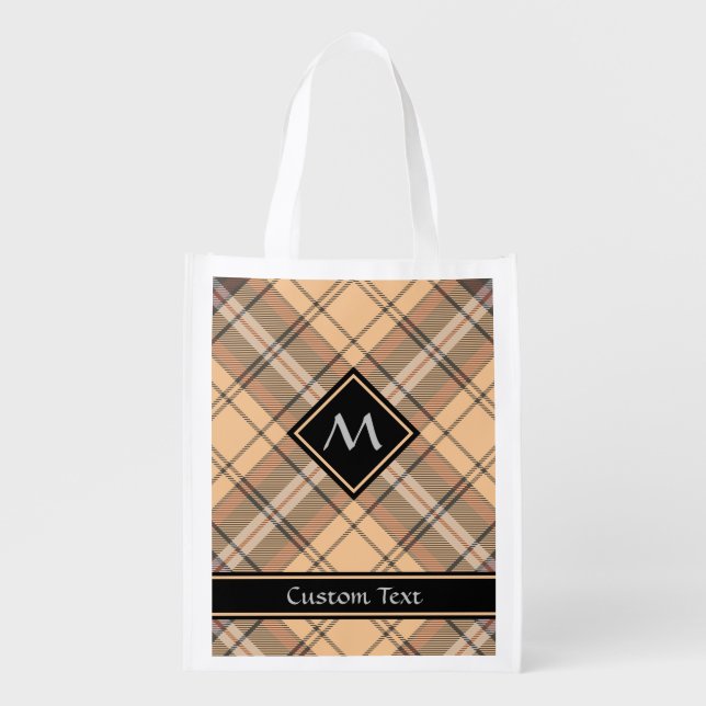 Beige and Brown Tartan Grocery Bag (Front)