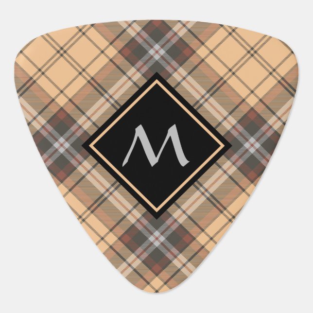 Beige and Brown Tartan Guitar Pick (Front)