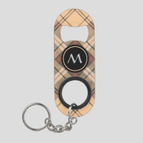 Beige and Brown Tartan Keychain Bottle Opener