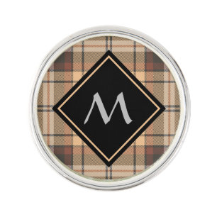 Beige and Brown Tartan Lapel Pin