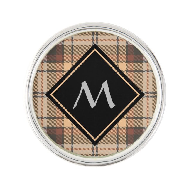 Beige and Brown Tartan Lapel Pin (Front)