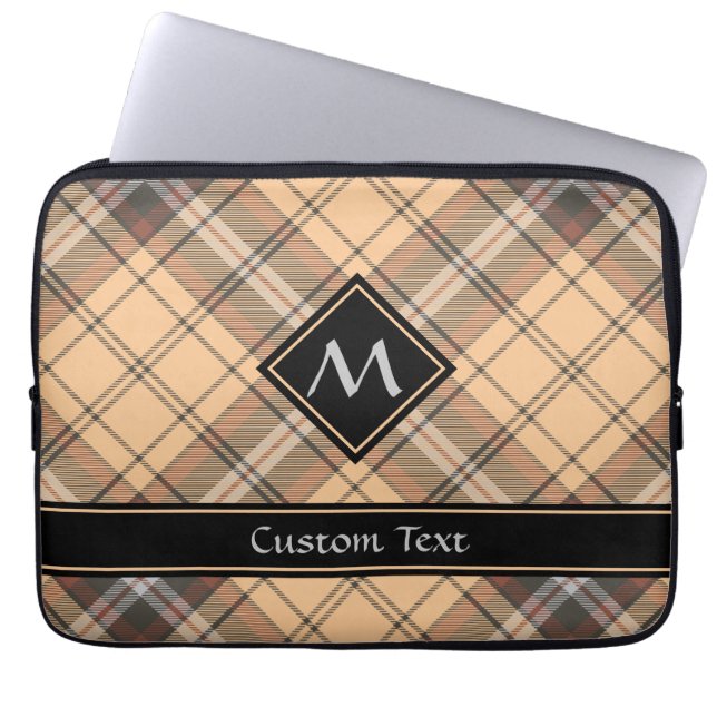 Beige and Brown Tartan Laptop Sleeve (Front)