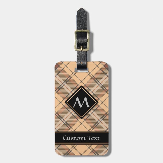Beige and Brown Tartan Luggage Tag (Front Vertical)