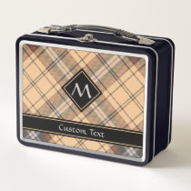 Beige and Brown Tartan Metal Lunch Box