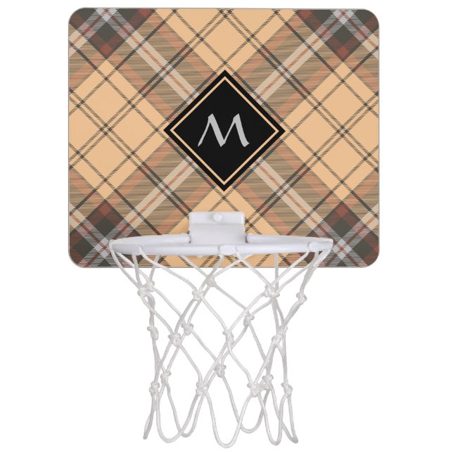 Beige and Brown Tartan Mini Basketball Hoop (Front)