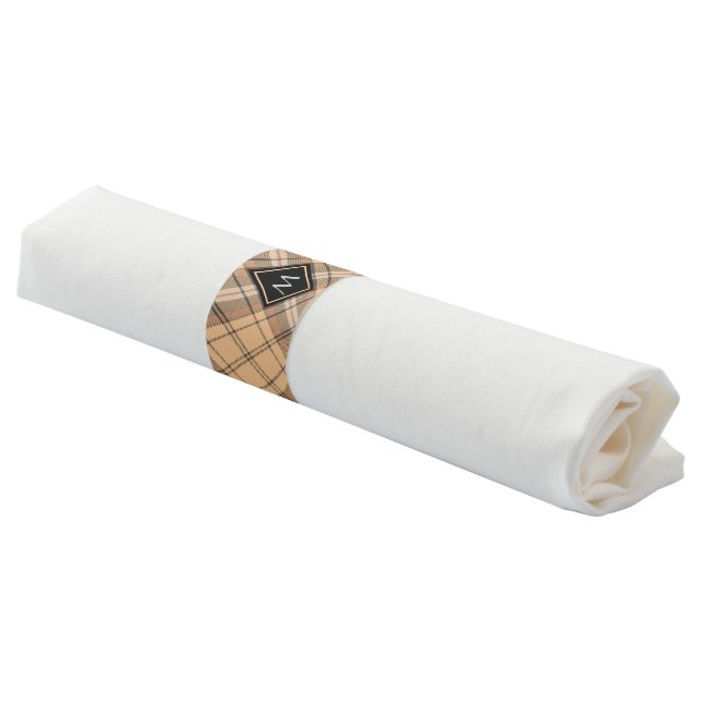 Beige and Brown Tartan Napkin Bands (Angled)