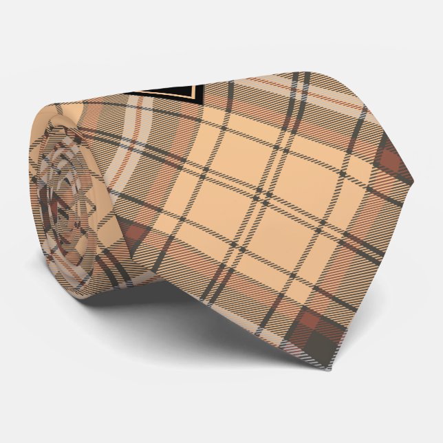 Beige and Brown Tartan Neck Tie (Rolled)
