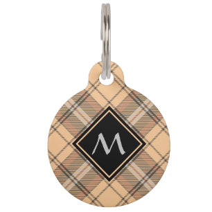 Beige and Brown Tartan Pet ID Tag