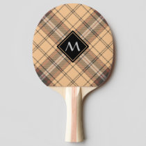 Beige and Brown Tartan Ping Pong Paddle