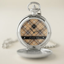 Beige and Brown Tartan Pocket Watch