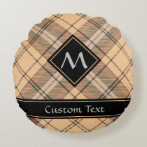 Beige and Brown Tartan Round Pillow