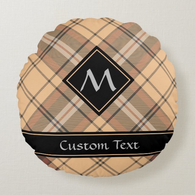 Beige and Brown Tartan Round Pillow (Front)