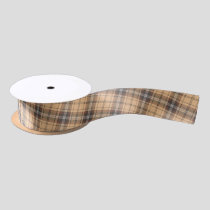 Beige and Brown Tartan Satin Ribbon