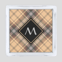 Beige and Brown Tartan Silver Finish Lapel Pin