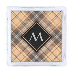 Beige and Brown Tartan Silver Finish Lapel Pin