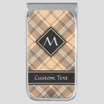 Beige and Brown Tartan Silver Finish Money Clip