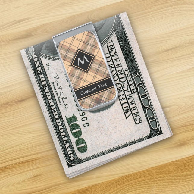 Beige and Brown Tartan Silver Finish Money Clip (Creator Uploaded)