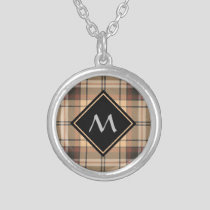 Beige and Brown Tartan Silver Plated Necklace