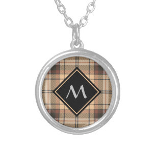 Beige and Brown Tartan Silver Plated Necklace