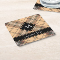 Beige and Brown Tartan Square Paper Coaster