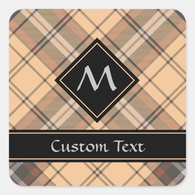 Beige and Brown Tartan Square Sticker (Front)