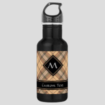 Beige and Brown Tartan Stainless Steel Water Bottle