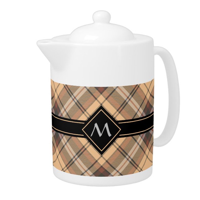 Beige and Brown Tartan Teapot (Right)